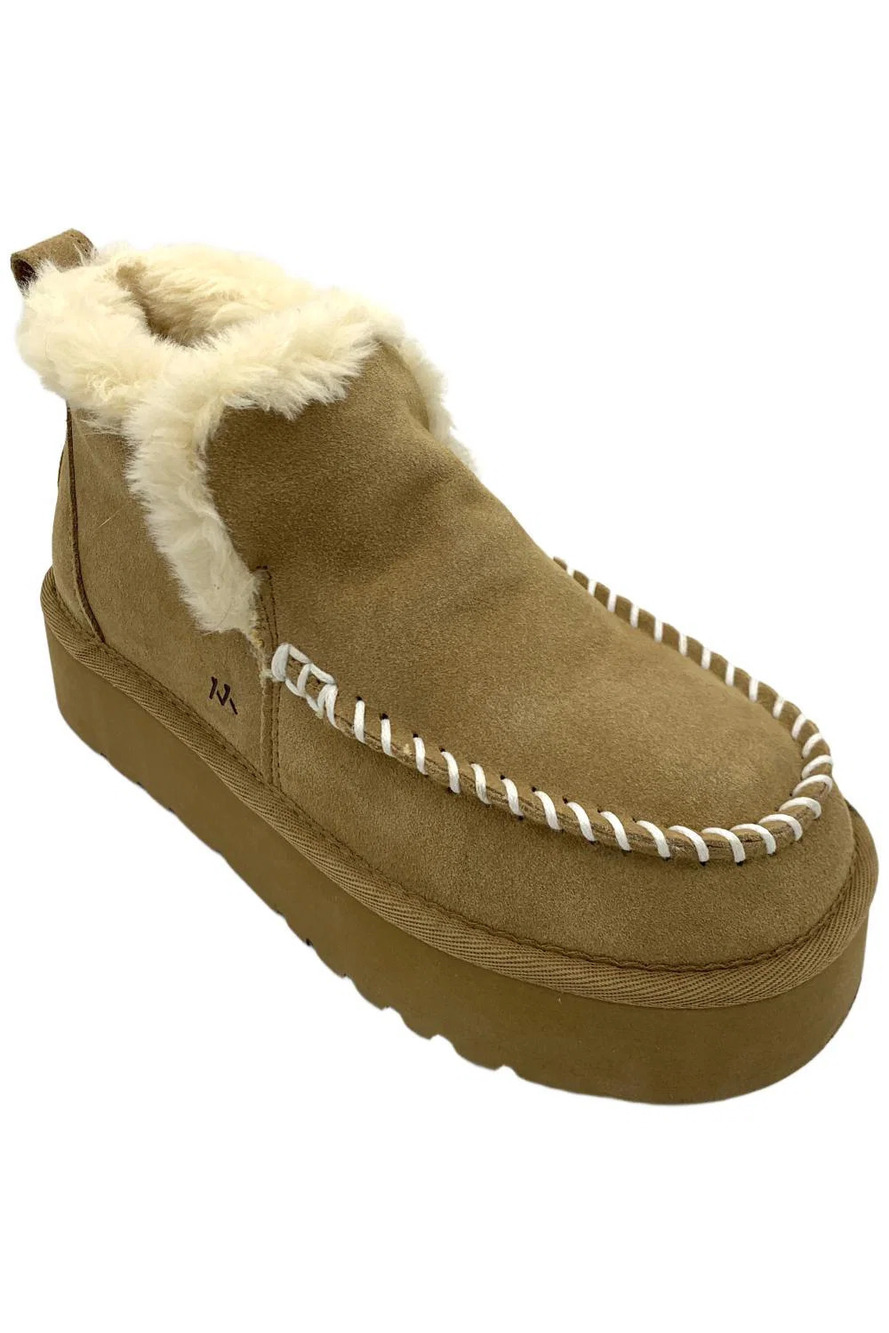 Mykos Women's Suede Platform Winter Boots Britt Sand - Medium
